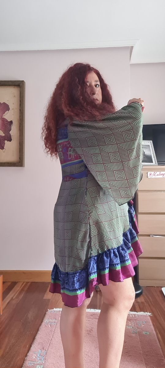 Vestido indio estampado - Verde y Rojo