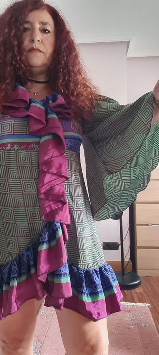 Vestido indio estampado - Verde y Rojo