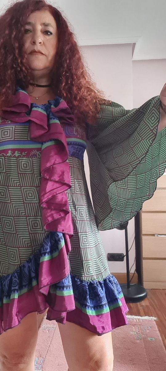 Vestido indio estampado - Verde y Rojo