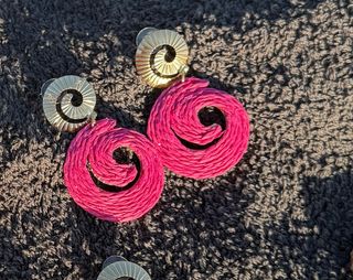 Pendientes acero, dorado y rosa