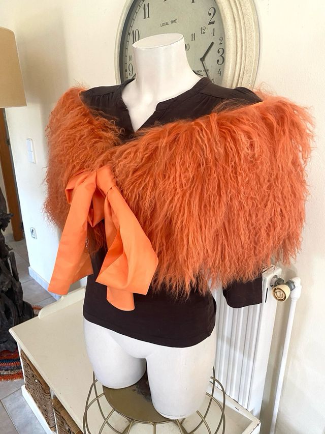 Poncho piel cordero-naranja, talla única