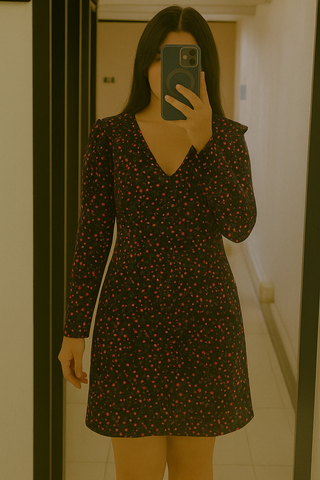 Vestido flores rojo-negro M