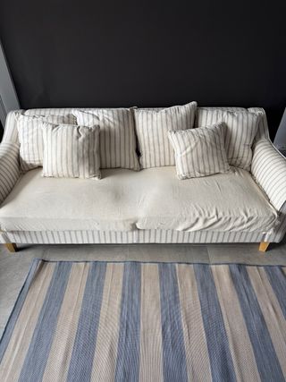 Sofá 3 plazas rayas beige-azul