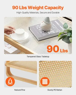 Tavolino Rettangolare in Rattan a 2 Livelli 115 cm