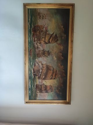 Cuadro óleo barcos antiguos