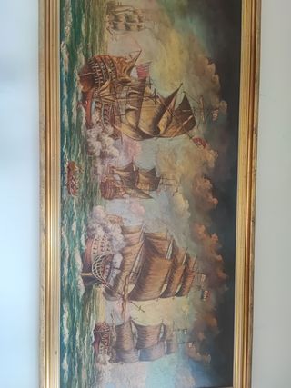 Cuadro óleo barcos antiguos