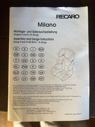 Sillas Recaro Milano Grupo 2-3