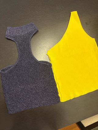 Tops brillantes: plata y amarillo