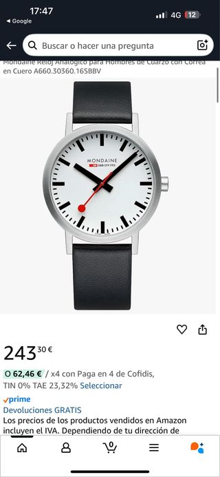 Reloj 40mm original Mondaine Swiss Made como nuevo