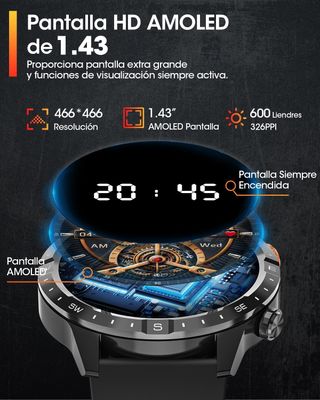 Smartwatch Deportivo 70+ Modos Hombre AMOLED IP68.
