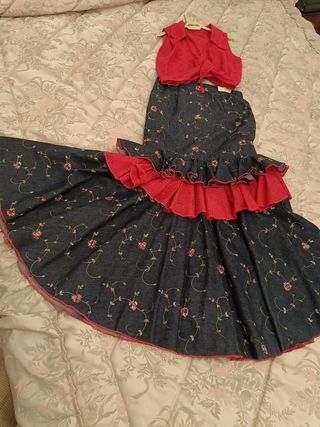 Traje gitana niña rojo y azul