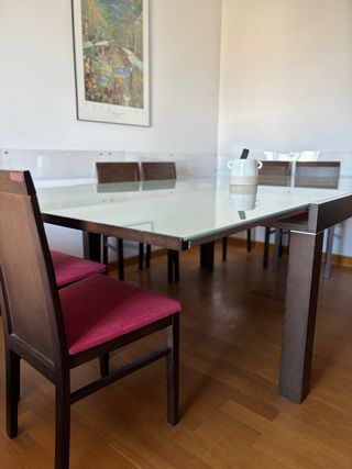 Mesa cristal madera extensible