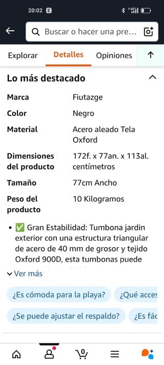 Tumbona Plegable Jardín - Negra
