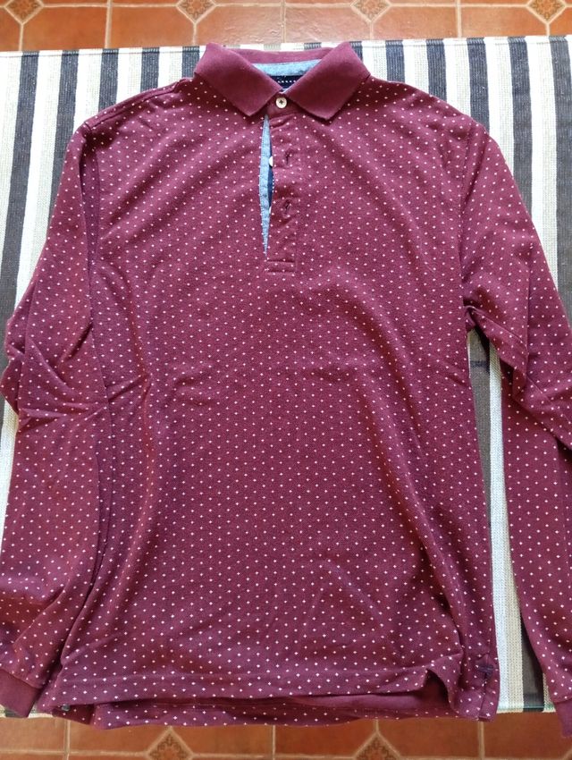 Polo manga larga hombre - Rojo con lunares blancos