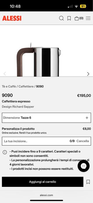 Caffettiera Espresso Alessi 9090-6