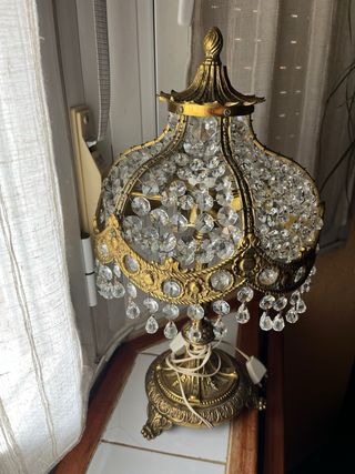 Lampara mesilla bronce cristal