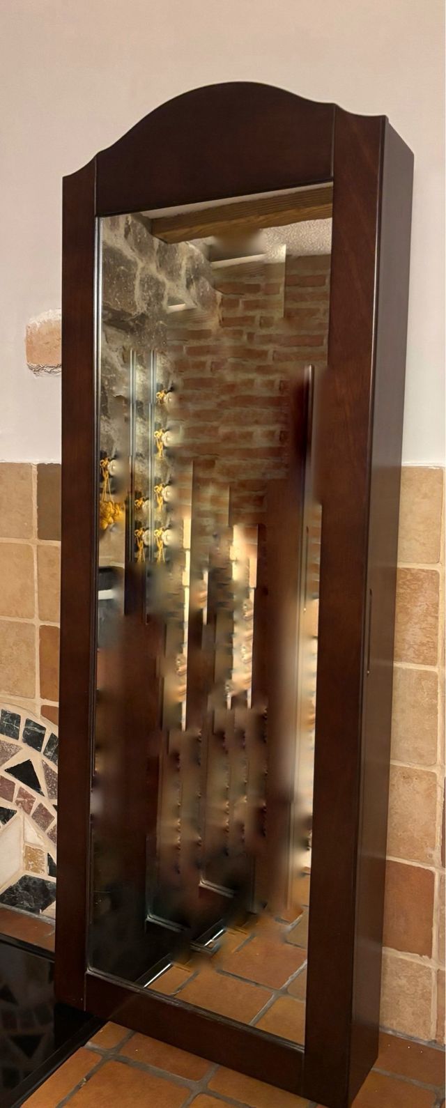 Caixa de jóias com espelho de madeira castanha