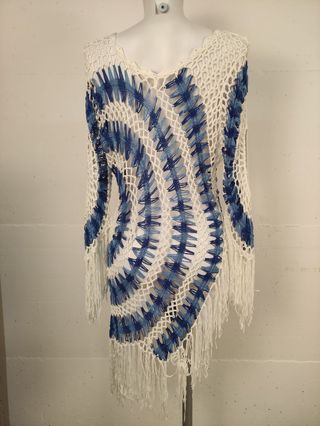 Copricostume donna blu bianco