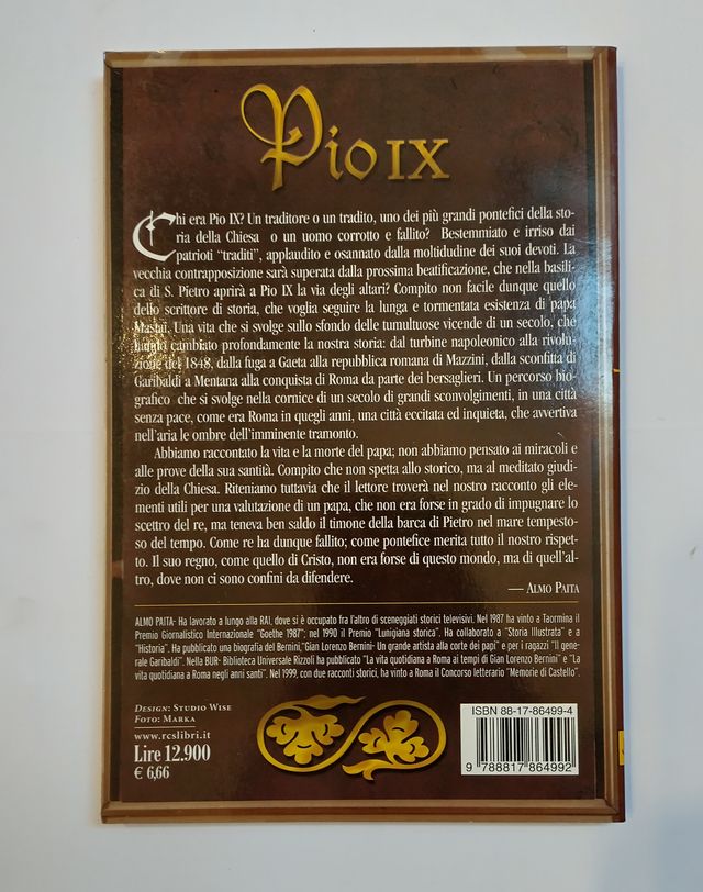 LIBRO PIO IX PRIMA EDIZIONE LUGLIO 2000 ALMO PAITA