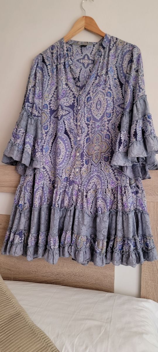 Vestido boho chic - morado y gris