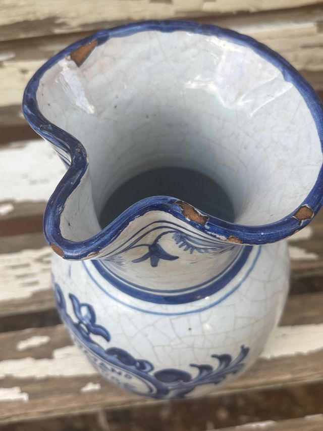 Talavera Jarra cerámica azul y blanca