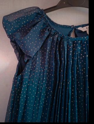 Vestido Plissado Azul c/Brilho - 7 anos