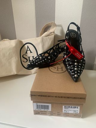Slingback ASH neri, vera pelle traforata n. 37
