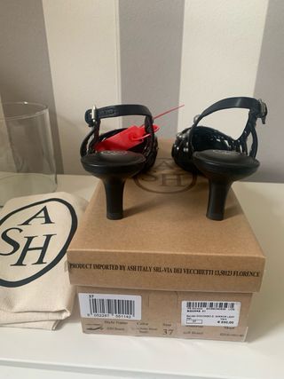 Slingback ASH neri, vera pelle traforata n. 37
