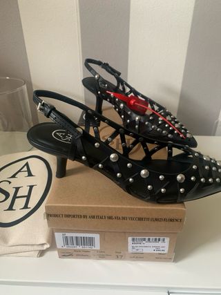 Slingback ASH neri, vera pelle traforata n. 37