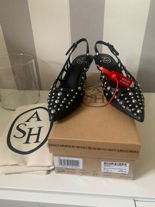 Slingback ASH neri, vera pelle traforata n. 37