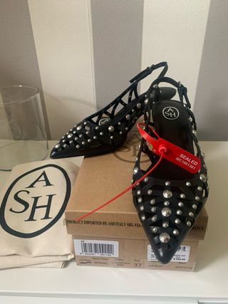 Slingback ASH neri, vera pelle traforata n. 37