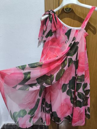 Vestido niña rosa - gasa floral. Talla 10