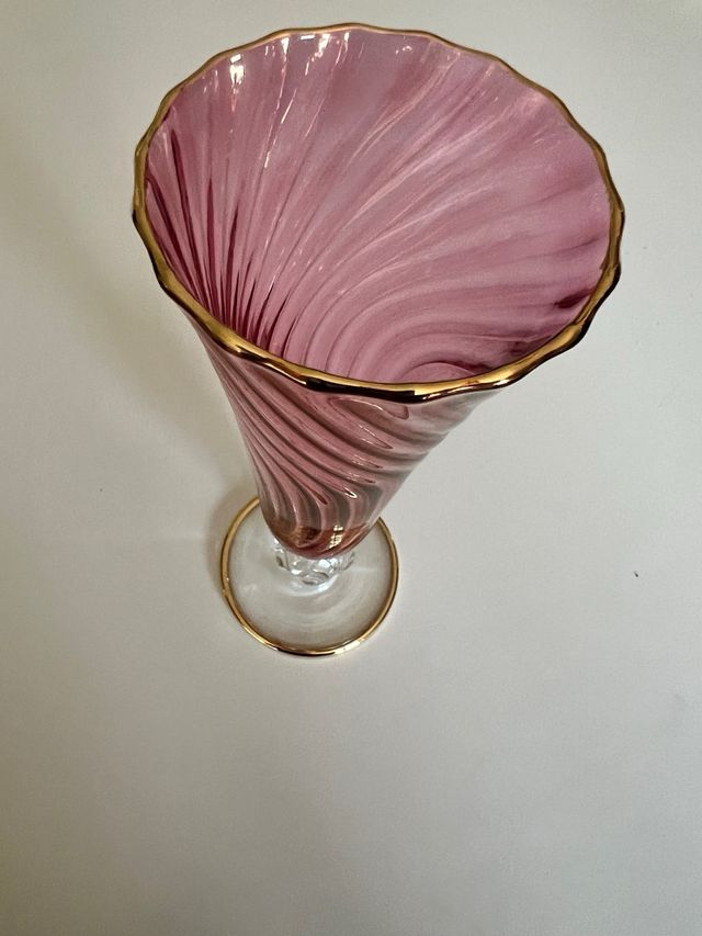 Vaso cristallo rosa|Finitura oro