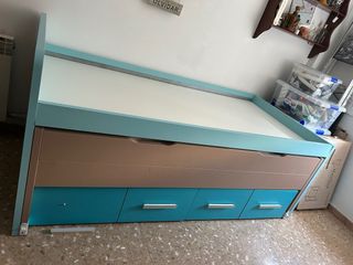 Cama nido 90cm + 4 cajones - beige/teal