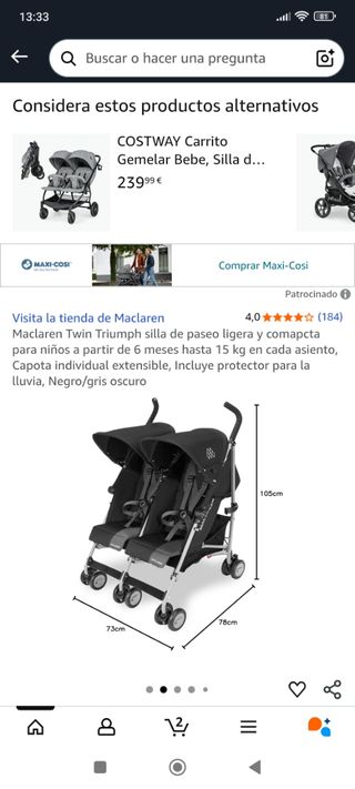 Carrito gemelar ligero