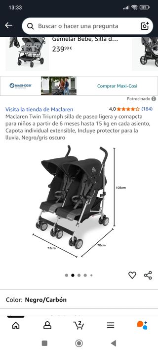Carrito gemelar ligero
