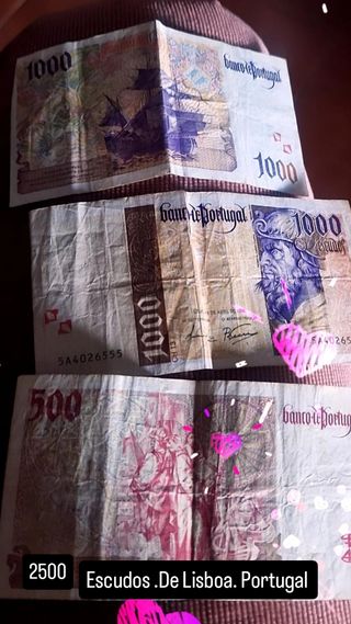 3 Billetes Portugal 1000 y 500 Escudos