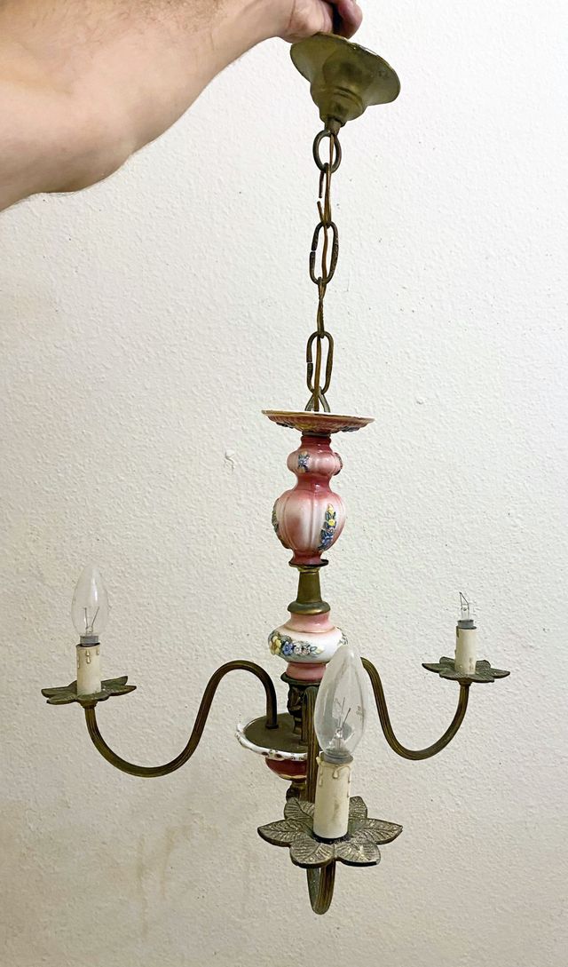 Lampara antigua porcelana 3 luces