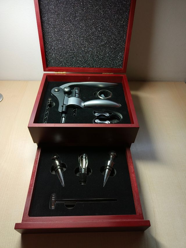 Set sacacorchos vino, madera