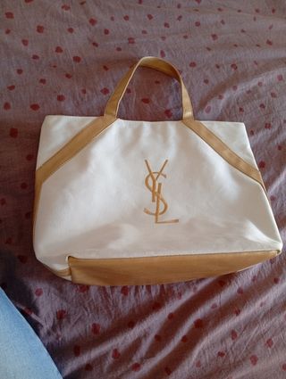 Bolso Tote YSL blanco y dorado