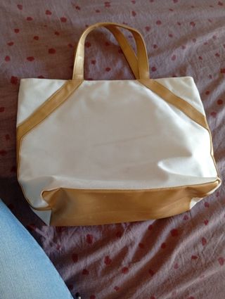 Bolso Tote YSL blanco y dorado