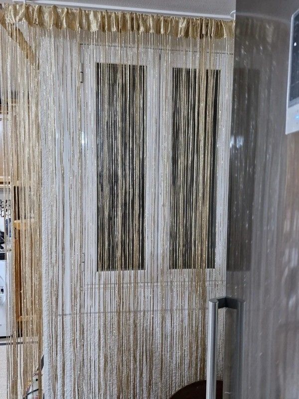 Cortinas hilo beige/doradas