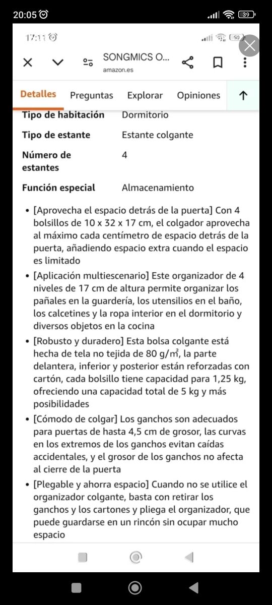 Organizador para colgar en puertas