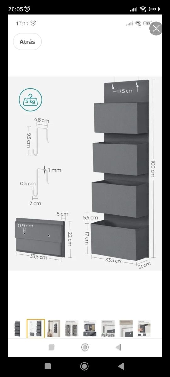 Organizador para colgar en puertas