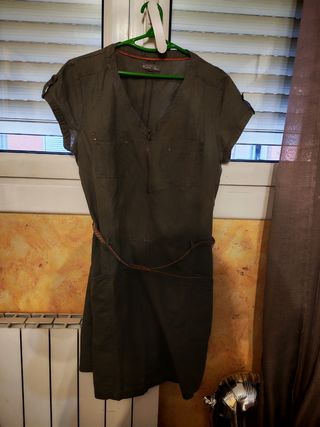 Vestido lino gris con cinturón