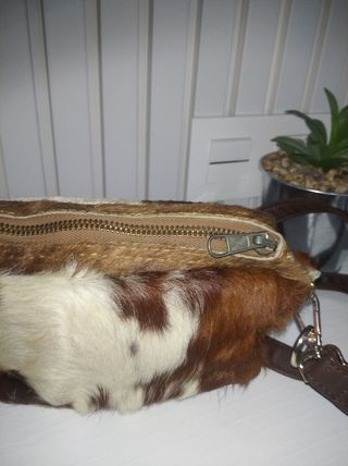 Bolso piel vaca marrón-blanco