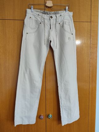 Pantalón lino beige hombre