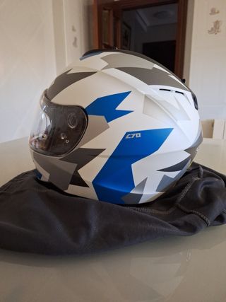 Casco moto HJC C70 - Blanco/Gris/Azul