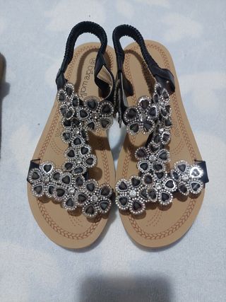 Sandalias Plata y Beige