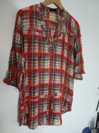 Camisa cuadros roja y beige